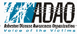 ADAO logo: Asbestos Disease Awareness Organization, voice of the victims